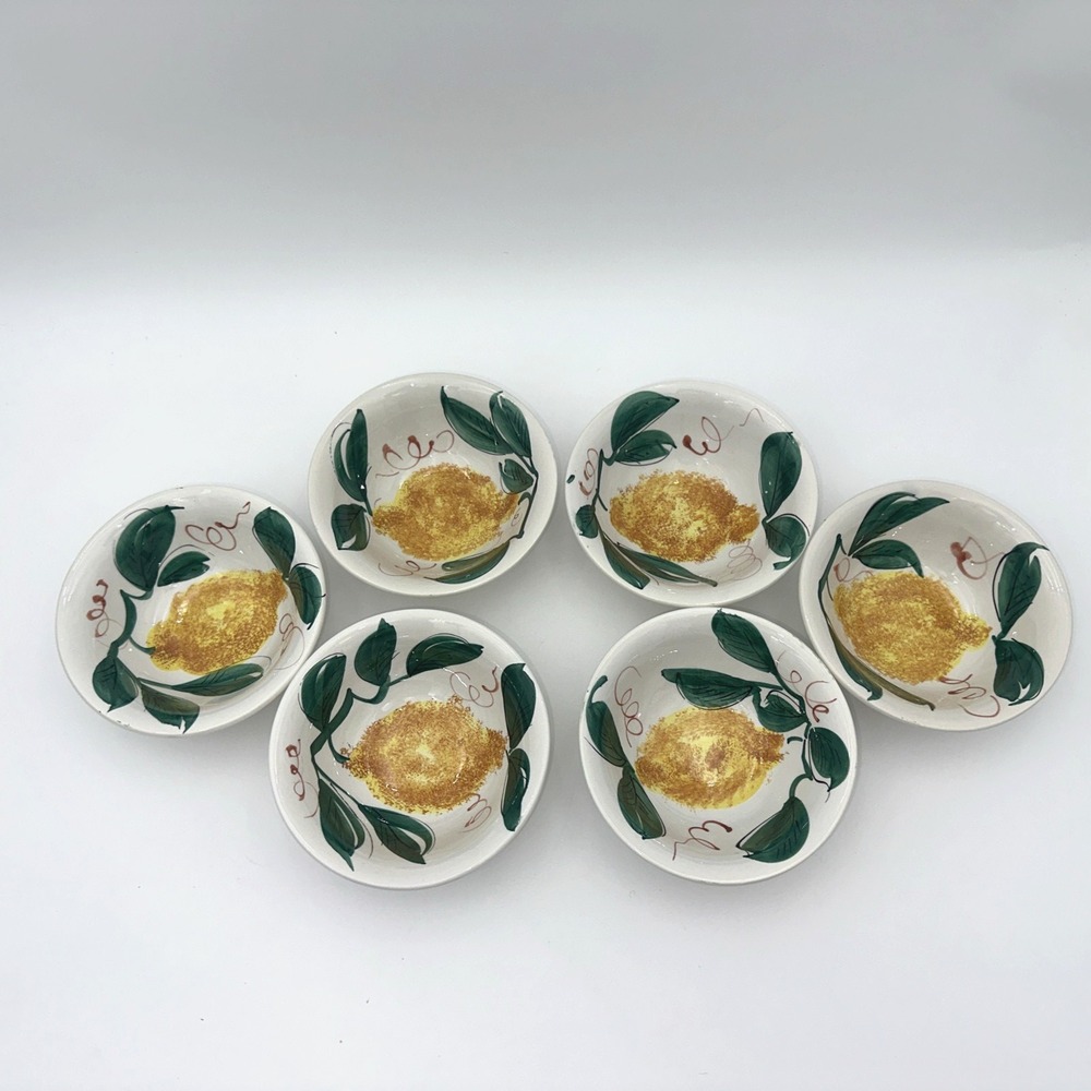 Made in Italy Lemon Bowls Set of 6 White Yellow Green Hand Painted Ceramic 5"
